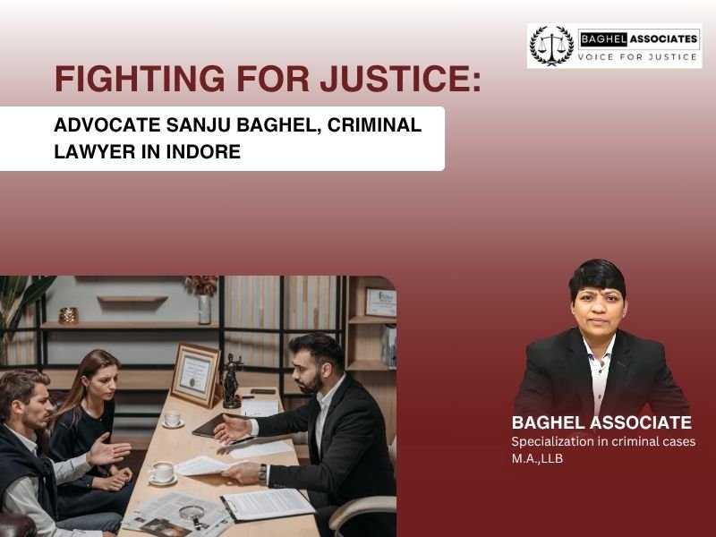 Advocate Sanju Baghel, criminal lawyer in Indore, consulting with clients at Baghel Associates office